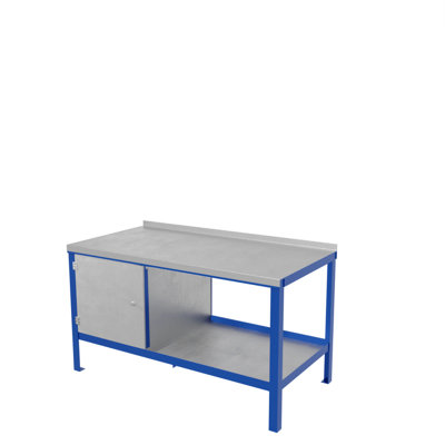 JAS Engineering - Heavy Duty Workbench - 1200mm x 600mm x 840mm Steel Top with Cupboard, Bottom Shelf and Vice Plate