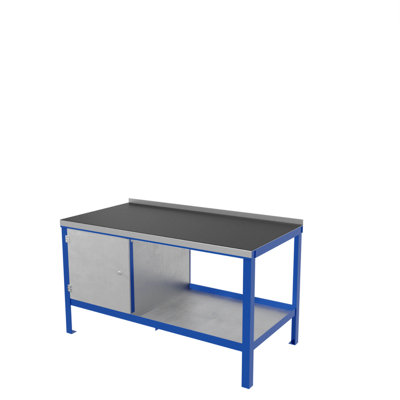 JAS Engineering - Heavy Duty Workbench - 2000mm x 900mm x 840mm Rubber/ Steel Top with Cupboard, Bottom Shelf and Vice Plate