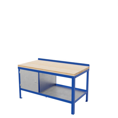 JAS Engineering - Heavy Duty Workbench - 2000mm x 900mm x 840mm Wood Top with Cupboard, Bottom Shelf and Vice Plate