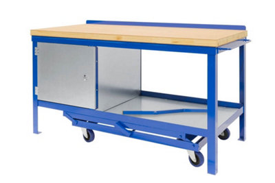 JAS Engineering - Mobile Workbench - 1500mm x 750mm x 840mm Wood Top, Cupboard and Bottom Shelf