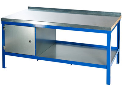 JAS Engineering - Super Heavy Duty Workbench - 1800mm x 600mm x 840mm Steel/ Wood Top with Cupboard, Bottom Shelf & Vice Plate