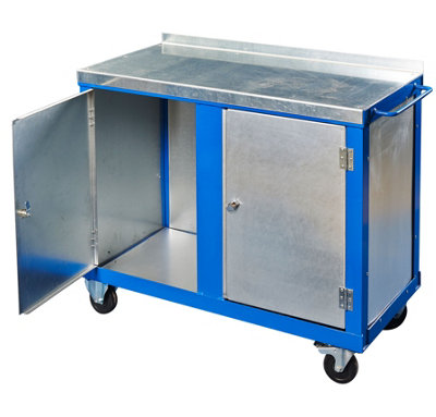 JAS Engineering - Tool Trolley - 1000mm x 500mm x 840mm  Galvanised Steel Top with 2 Cupboards and Castors