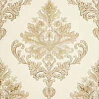 Jasmine Damask Wallpaper In Cream And Metallic Gold