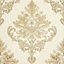 Jasmine Damask Wallpaper In Cream And Metallic Gold