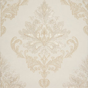 Jasmine Damask Wallpaper In Ivory Silver Shimmer
