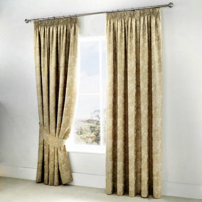Jasmine Floral Jacquard Weave Pair of Lined Pencil Curtains with Tie-backs