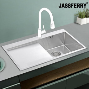 JASSFERRY 16 Gauge Stainless Steel Kitchen Sink, Inset Handmade Left Hand Drainer