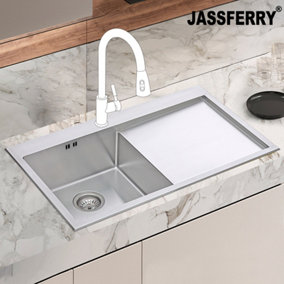 JASSFERRY 16 Gauge Stainless Steel Kitchen Sink Inset Handmade Right Hand Drainer