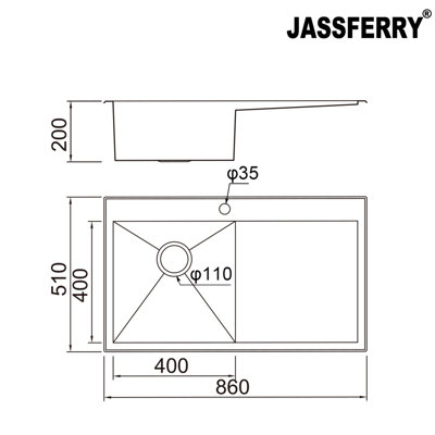 JASSFERRY 16 Gauge Stainless Steel Kitchen Sink Inset Handmade Right ...