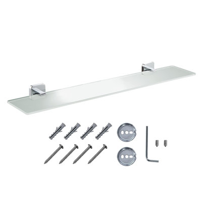 JASSFERRY 600mm Bathroom Shelf Frosted Glass Shelving Chrome Wall Mounted Storage Organizer