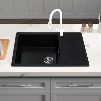 JASSFERRY Black Composite Reversible Kitchen Sink Inset Single Quartz ...