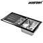 JASSFERRY Black Glass Top Kitchen Sink Stainless Steel 1.5 Deep Bowl Left Hand Drainer with Draining Groove