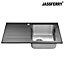 JASSFERRY Black Glass Top Kitchen Sink Stainless Steel Single 1 Bowl Left Hand Drainer