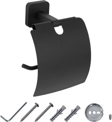 JASSFERRY Black Toilet Roll Holder with Lid Cover Wall Mounted Toilet Tissue Paper Holder Price Comparisons | Compare The Build