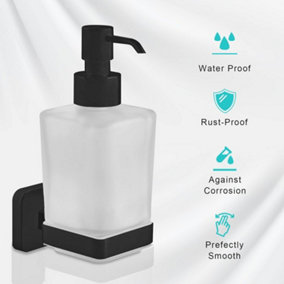 JASSFERRY Black Wall Mounted Soap Dispenser and Square Holder Frosted Glass Lotion Dispenser Holder Set