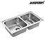 JASSFERRY Brilliant Drop-in Stainless Steel Kitchen Sink 1.5 Two Square Bowl Rome Design, 860 X 500 mm