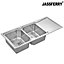 JASSFERRY Brilliant Inset Kitchen Sink 1.2 mm Stainless Steel Double Bowl Right Hand Drainer Square Strainer Plug