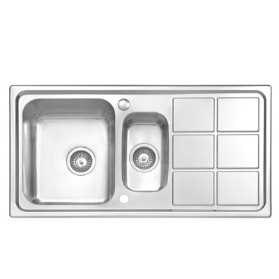 JASSFERRY Brilliant Stainless Steel Kitchen Sink 1.5 Bowl Reversible Rectangle Drainer, 970 X 500 mm