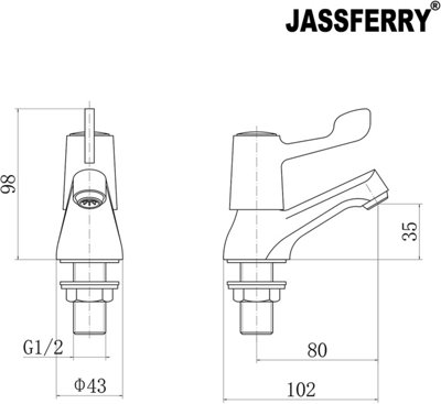 JASSFERRY Chrome Pair of Basin Pillar Taps Top Lever Handle Set of 2, 1/2"