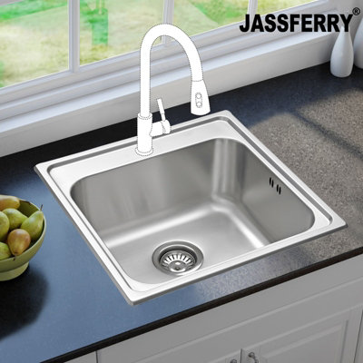 Stainless Steel Single Bowl Kitchen Sink Set – Drop-In Sink With Basket Strainer, Drainage Kit & Sink Stopper, For RV, Yacht, Balcony & Kitchen