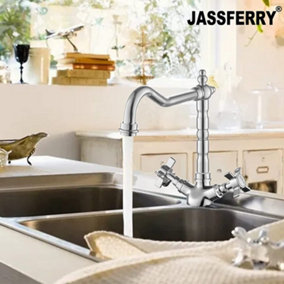 JASSFERRY French Mixer Tap Classic Kitchen Sink Crosshead Handle Chrome