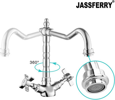 JASSFERRY French Mixer Tap Classic Kitchen Sink Crosshead Handle Chrome
