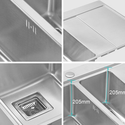 JASSFERRY Undermount Stainless Steel Kitchen Sink 1.5 Bowl Lefthand Smaller Bowls With Strainer Waste Pipe Kit 590 X 440 Mm 68677566