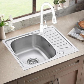 JASSFERRY Inset Kitchen Sink Stainless Steel Single 1.0 Bowl Reversible Drainer 580 x 480 mm