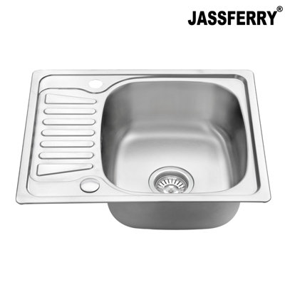 JASSFERRY Inset Kitchen Sink Stainless Steel Single 1.0 Bowl Reversible Drainer 580 x 480 mm