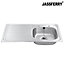 JASSFERRY Inset Stainless Steel Single Bowl Kitchen Sink Left Hand Drainer Two Pre-drilled Tap Hole, 930 x 480 mm
