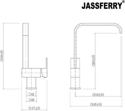 JASSFERRY Italian Kitchen Sink Mixer Tap Chrome Modern Monobloc Brass Single Rectangle Lever