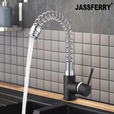 JASSFERRY Kitchen Mixer Tap Black Body Single Lever Chrome Spring Swivel Spout