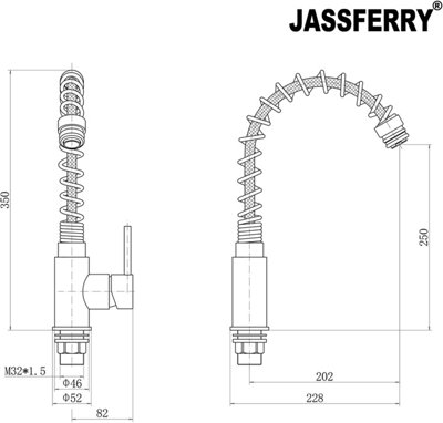JASSFERRY Kitchen Mixer Tap Black Body Single Lever Chrome Spring Swivel Spout
