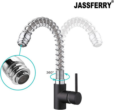 JASSFERRY Kitchen Mixer Tap Black Body Single Lever Chrome Spring Swivel Spout