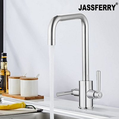 JASSFERRY Kitchen Mixer Tap Cuboid Monobloc Two Lever U-style Swivel Spout