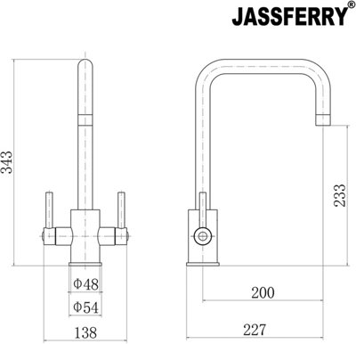 JASSFERRY Kitchen Mixer Tap Cuboid Monobloc Two Lever U-style Swivel Spout