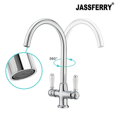 JASSFERRY Kitchen Mixer Tap Elegant White Ceramic Dual Handle Monobloc Sink Faucet Chrome