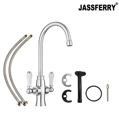 JASSFERRY Kitchen Mixer Tap Elegant White Ceramic Dual Lever Monobloc Sink Faucet Chrome
