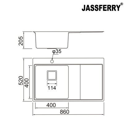 JASSFERRY Kitchen Sink 1.2 mm Stainless Steel Single Bowl Righthand Drainer Square Strainer