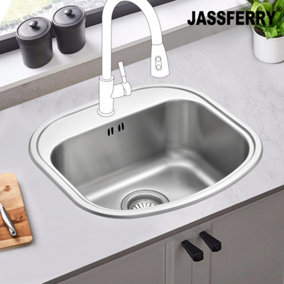 JASSFERRY Kitchen Sink Drop-in Stainless Steel Single Bowl Campervan RV 1 Pre-drilled Tap Hole, 490 x 470 MM