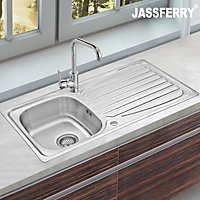 JASSFERRY Kitchen Sink Inset Stainless Steel Single Bowl Reversible Drainer
