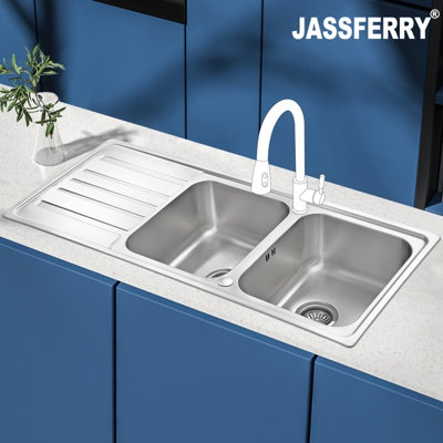 JASSFERRY Kitchen Sink Stainless Steel Matt Inset Double Large Bowl Reversible Drainer