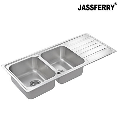 JASSFERRY Kitchen Sink Stainless Steel Matt Inset Double Large Bowl Reversible Drainer
