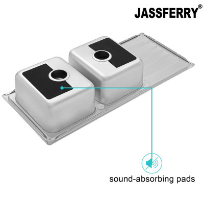 JASSFERRY Kitchen Sink Stainless Steel Matt Inset Double Large Bowl Reversible Drainer