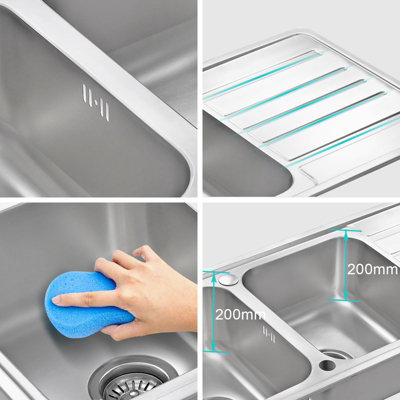 JASSFERRY Kitchen Sink Stainless Steel Matt Inset Double Large Bowl Reversible Drainer