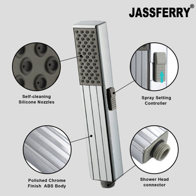 JASSFERRY Modern Geometric Shower Head 2-Function Chrome Replacement Handheld Showerhead