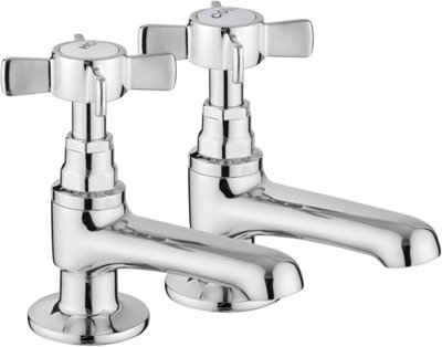 JASSFERRY Pair of Basin Pillar Taps Hot and Cold Water Bathroom Sink Chrome Crosshead Handle, 1/2"