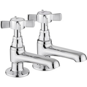 JASSFERRY Pair of Basin Pillar Taps Hot and Cold Water Bathroom Sink Chrome Crosshead Handle, 1/2"