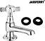 JASSFERRY Pair of Basin Pillar Taps Hot and Cold Water Bathroom Sink Chrome Crosshead Handle, 1/2"