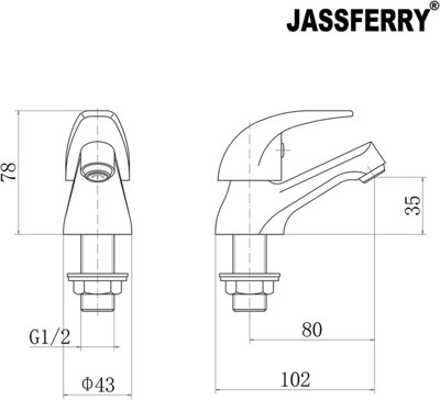 JASSFERRY Pair of Basin Pillar Taps Top Lever Handle for Bathroom Sink Chrome Polished 1/2"